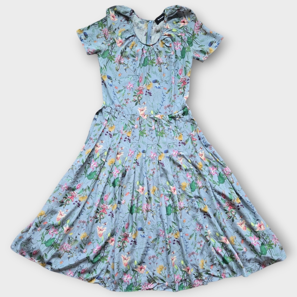 The Kooples MEDIUM Blue Silk Floral Print Midi Dress